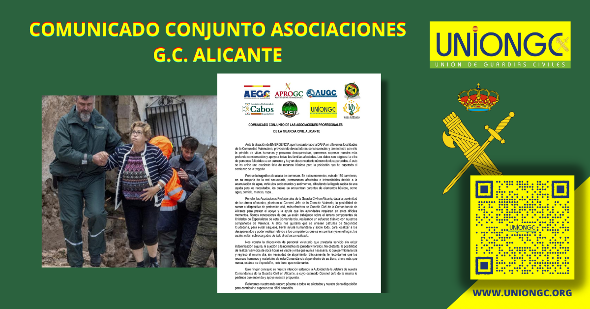 COMUNICADO CONJUNTO ASOCIACIONES GUARDIA CIVIL ALICANTE – GOTA FRIA (DANA)