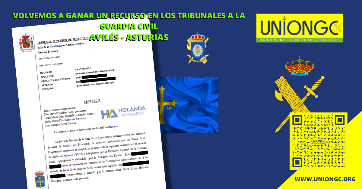 VOLVEMOS A GANAR UN RECURSO EN LOS TRIBUNALES A LA GUARDIA CIVIL – AVILÉS (ASTURIAS)